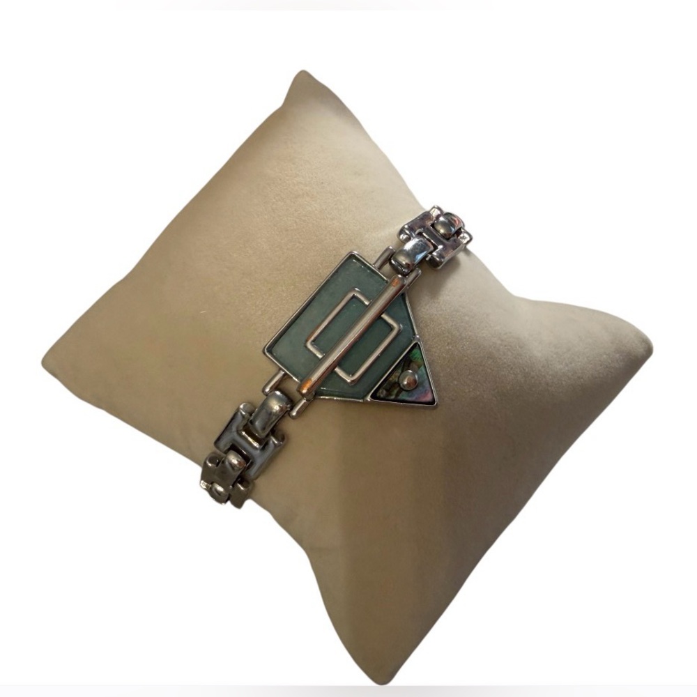 #686 Silver-Tone Geometric Statement Bracelet Mod… - image 1